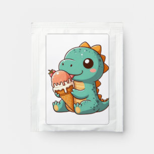 Cute ice cream eating dino tea bag drink mix