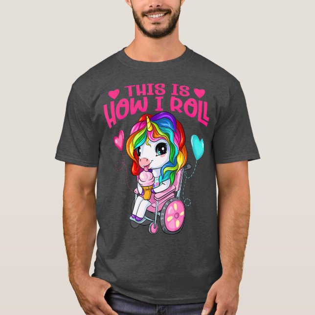 Cute Ice Cream Eating Unicorn Girl In Wheelchair T-Shirt (Front)