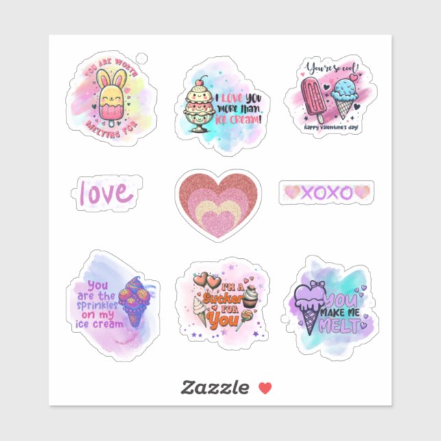 Cute Ice Cream Fun Classroom Valentines Sheet  Sticker (Sheet)