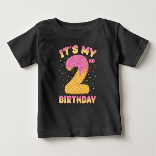 Cute Ice Cream Its my 2nd Birthday 2 years Girl Baby T_Shirt