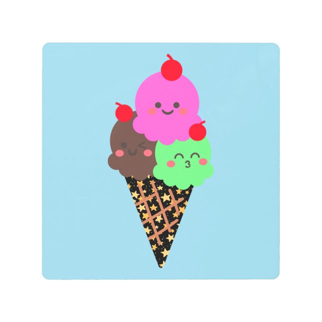Cute Ice Cream - Kawaii Space Cone Metal Print (Front)