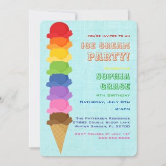 Cute Ice Cream Kids Birthday Party Invitation