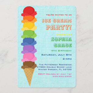 Cute Ice Cream Kids Birthday Party Invitation