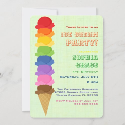 Cute Ice Cream Kids Birthday Party Invitation