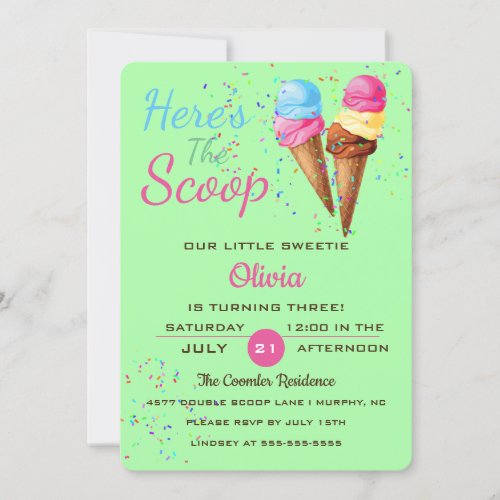 Cute Ice Cream Kids Birthday Party Invitation