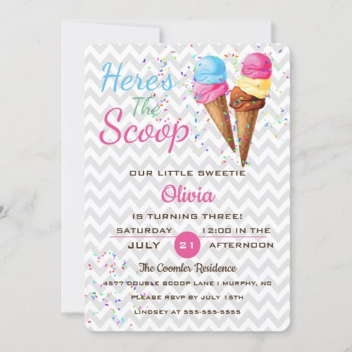 Cute Ice Cream Kids Birthday Party Invitation