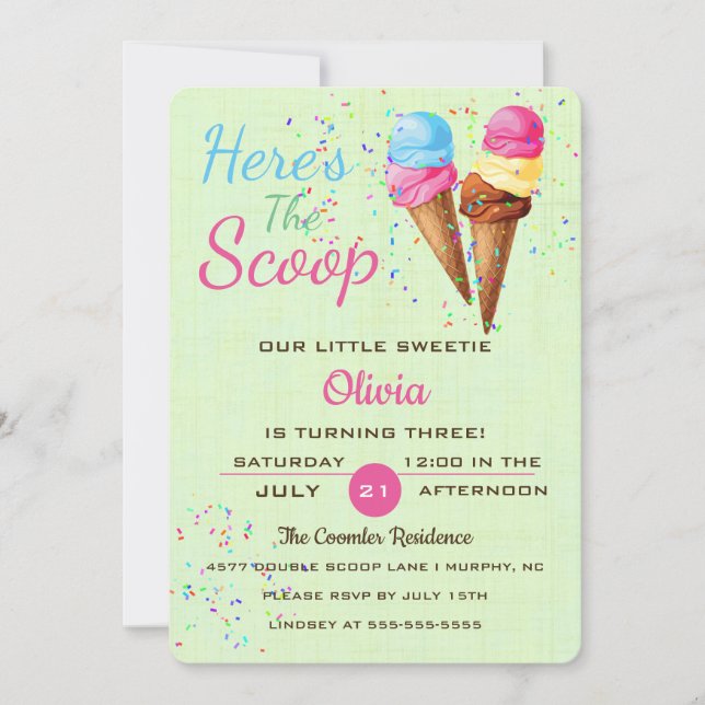 Cute Ice Cream Kids Birthday Party Invitation (Front)