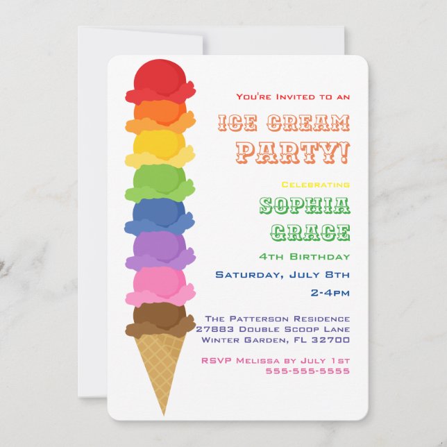 Cute Ice Cream Kids Birthday Party Invitation (Front)