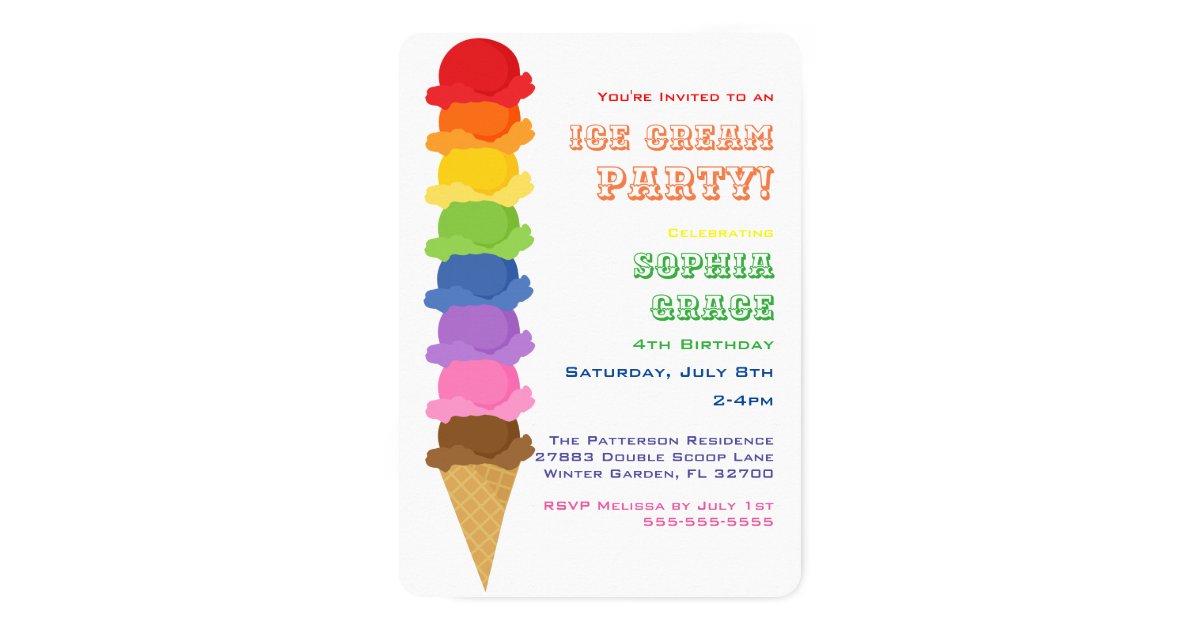 Cute Ice Cream Kids Birthday Party Invitation Zazzle Com