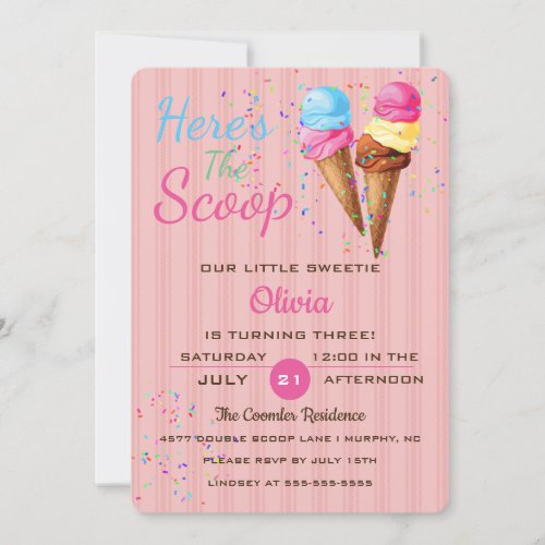 Cute Ice Cream Kids Birthday Party Invitation