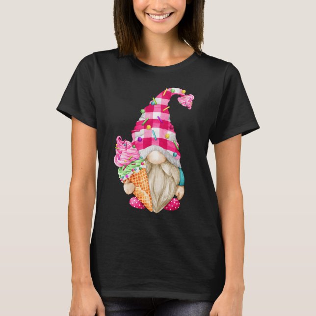 Cute Ice Cream Lover Gnome For Women With Pink Buf T-Shirt (Front)
