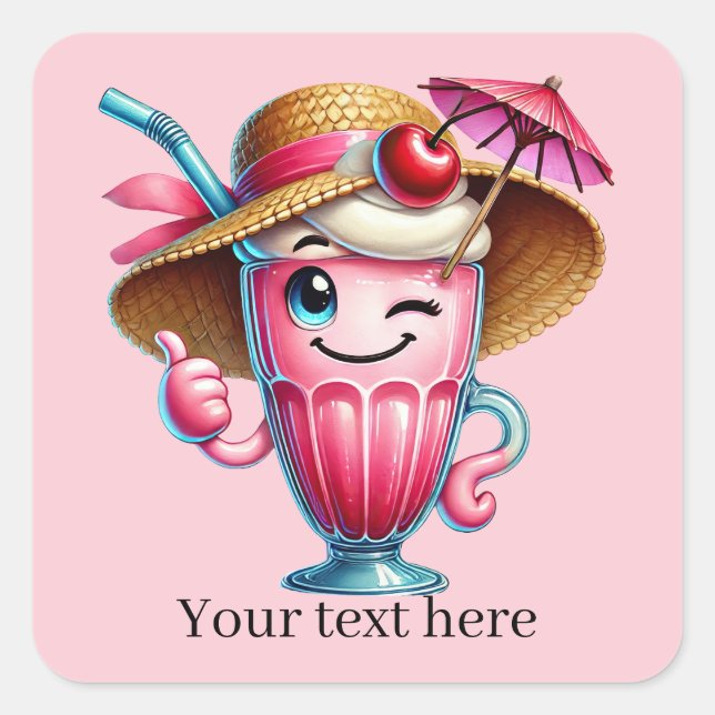 Cute ice cream milk shake add text square sticker (Front)
