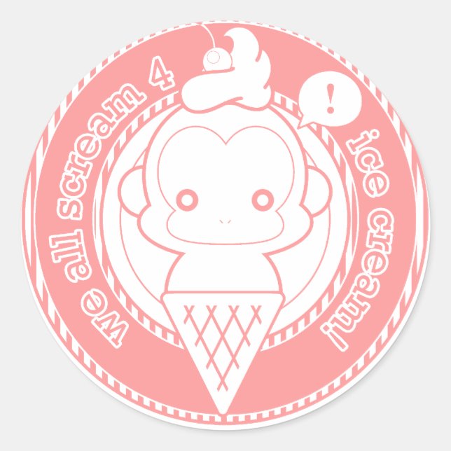 Cute Ice Cream Monkey Classic Round Sticker (Front)