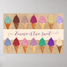 Cute Ice Cream Party Baby Girl 2 Years Birthday