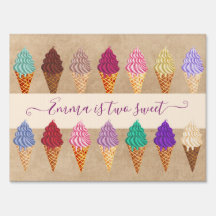 Cute Ice Cream Party Baby Girl 2 Years Birthday