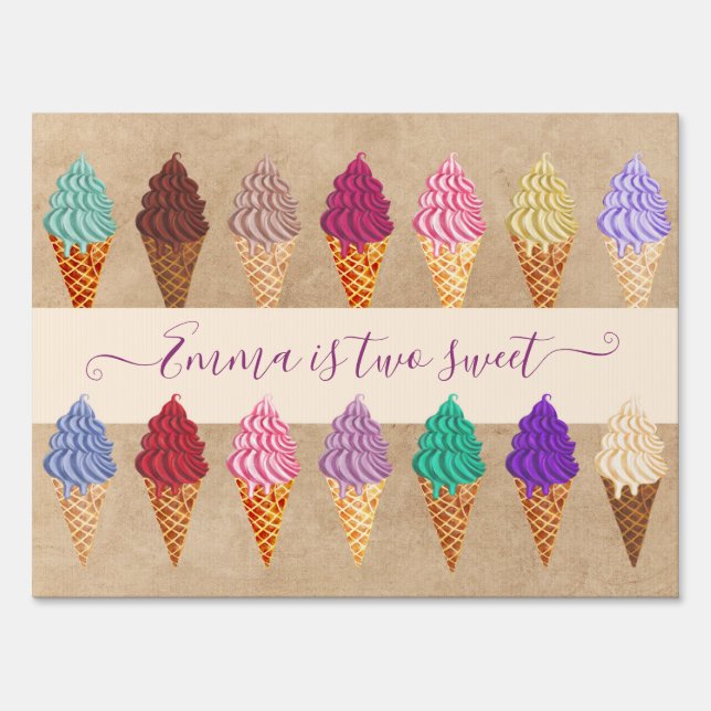    Cute Ice Cream Party Baby Girl 2 Years Birthday Sign (Front)