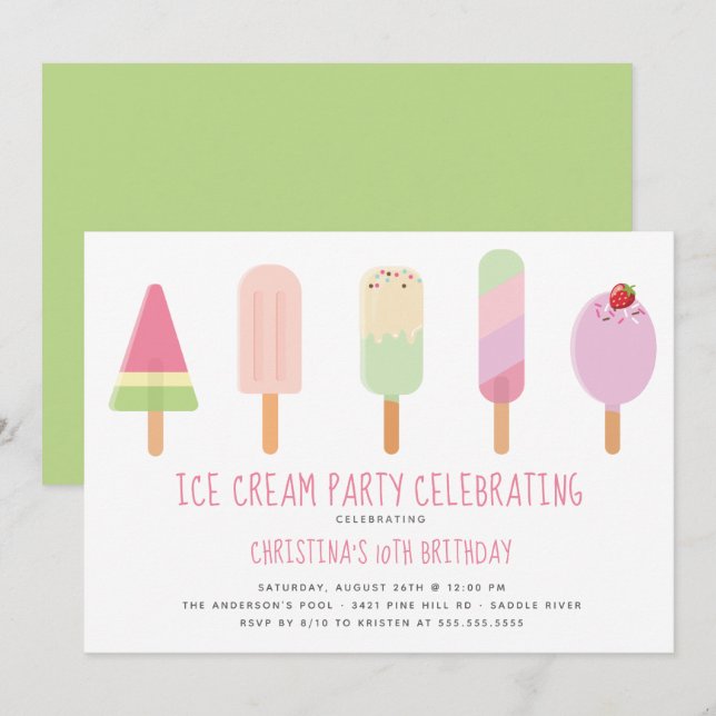 Cute Ice Cream Party Birthday Invitation (Front/Back)