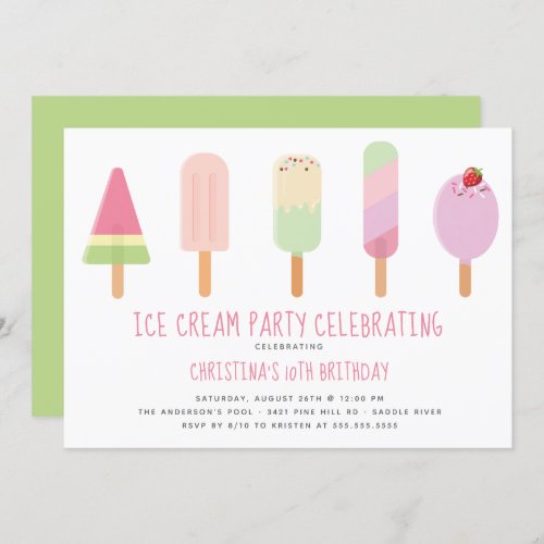 Cute Ice Cream Party Birthday Invitation