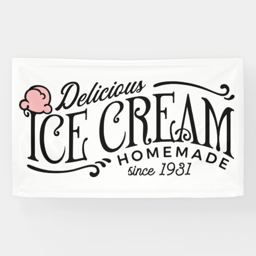 Cute ice cream party old fashion banner