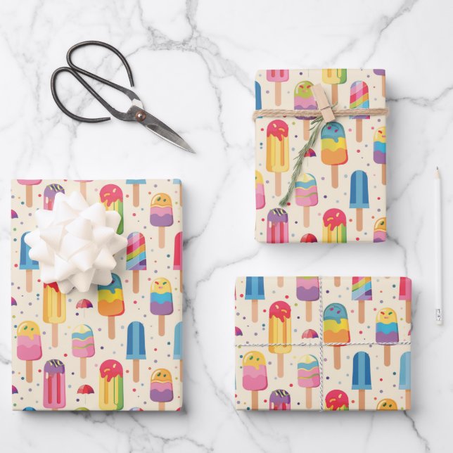 Cute ice cream party pattern wrapping paper sheets (Front)
