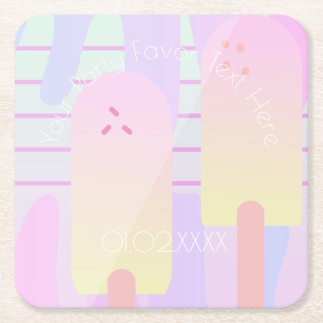 Cute Ice Cream Pastel Summer Ombré Square Paper Coaster (Front)