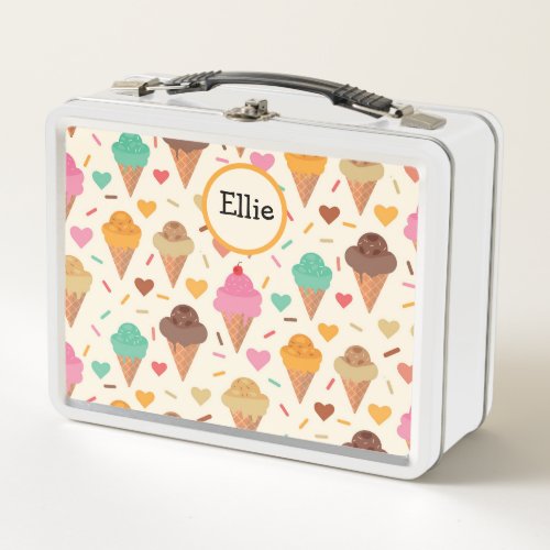 Cute Ice Cream Pattern Custom personalized  Metal Lunch Box