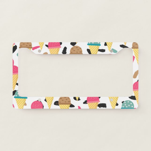Cute Ice Cream Pattern License Plate Frame (Front)