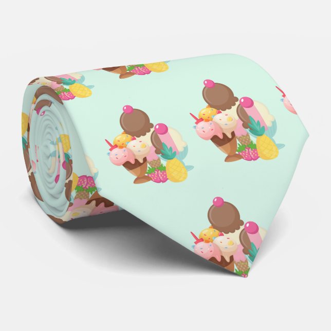 Cute Ice Cream Pattern Neck Tie (Rolled)