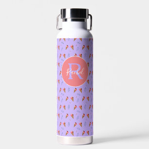 Cute Ice Cream Pattern Purple with Monogram Name Water Bottle