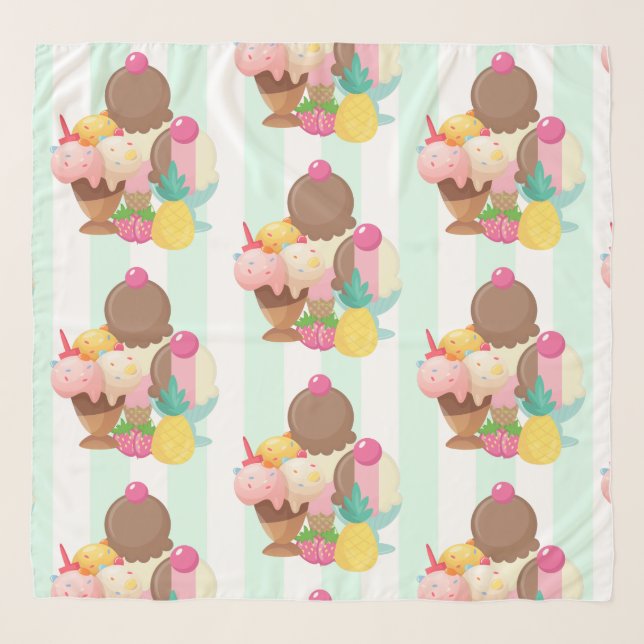 Cute Ice Cream Pattern Scarf (Front)