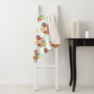 Cute Ice Cream Pattern Sherpa Blanket