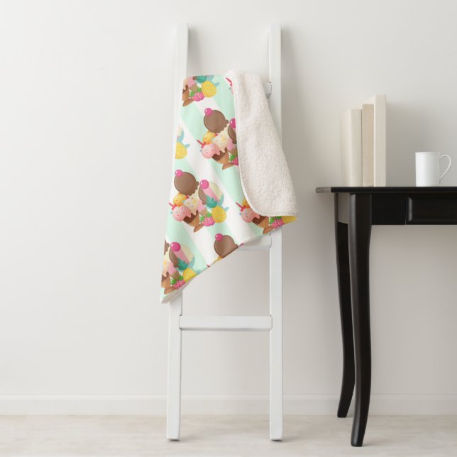 Cute Ice Cream Pattern Sherpa Blanket (In Situ)
