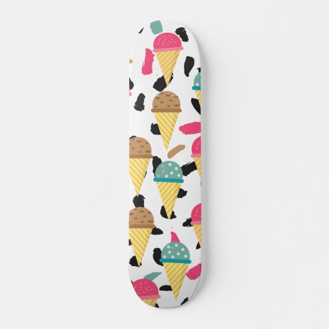 Cute Ice Cream Pattern Skateboard (Front)