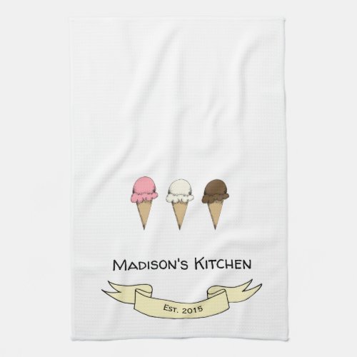 Cute Ice Cream Personlised Kitchen Kitchen Towel