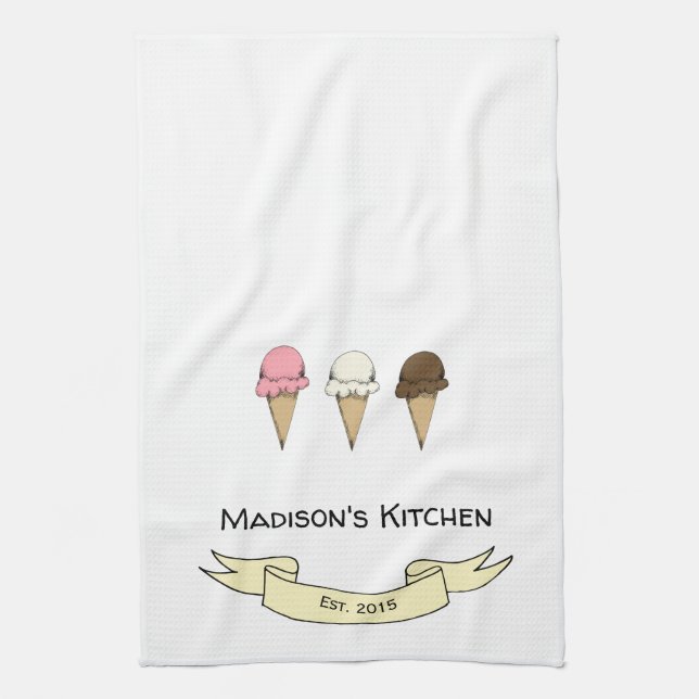 Cute Ice Cream Personlised Kitchen Towel (Vertical)