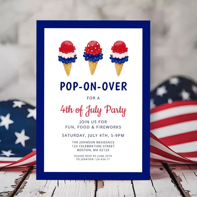 Cute Ice Cream Red, White And Blue 4th of July Invitation | Zazzle