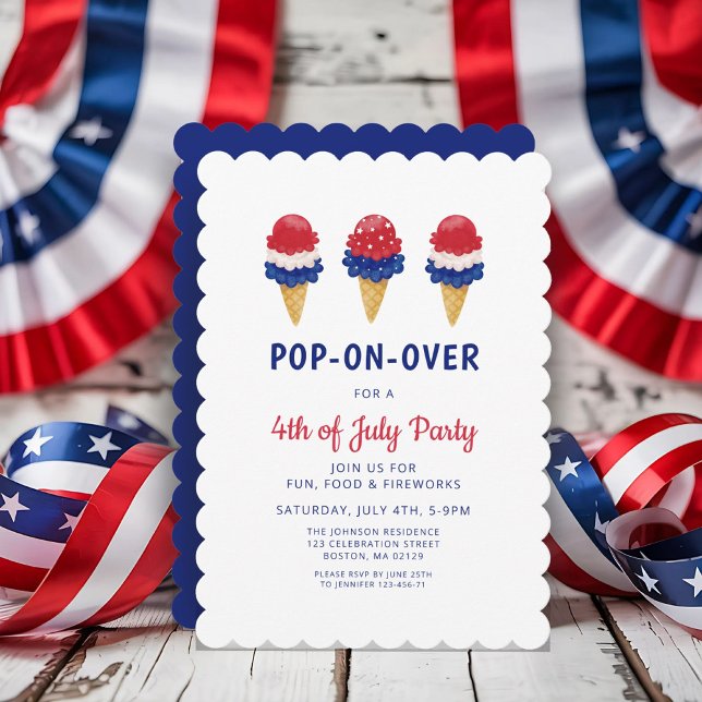 Cute Ice Cream Red, White And Blue 4th of July Invitation (Cute Ice Cream Red, White And Blue 4th of July Invitation)