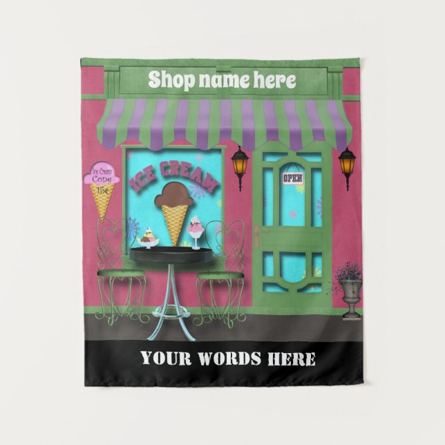 Cute ice cream shop add name and message tapestry (Front)
