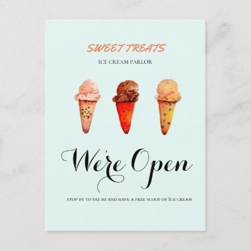 Cute  Ice Cream shop  Were Open  Postcard