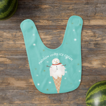 Cute Ice Cream Snowman Christmas In July Teal Baby Bib by watermelontree at Zazzle