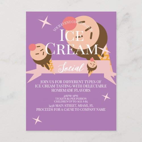 Cute Ice Cream Social Flyer Invitation  Purple  Postcard