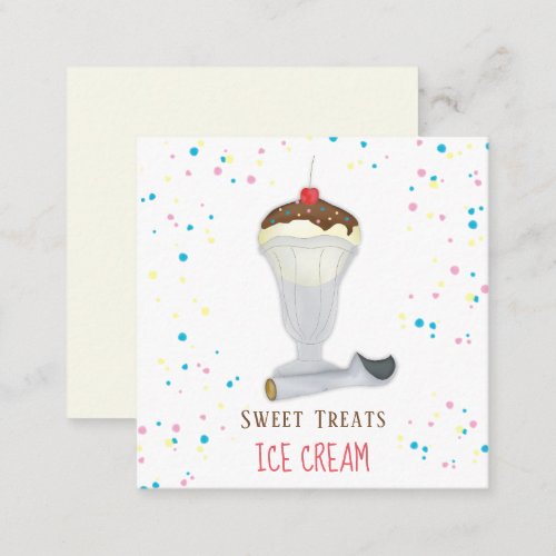 Cute Ice Cream Sundae Parlor Whimsical Shop Square Business Card