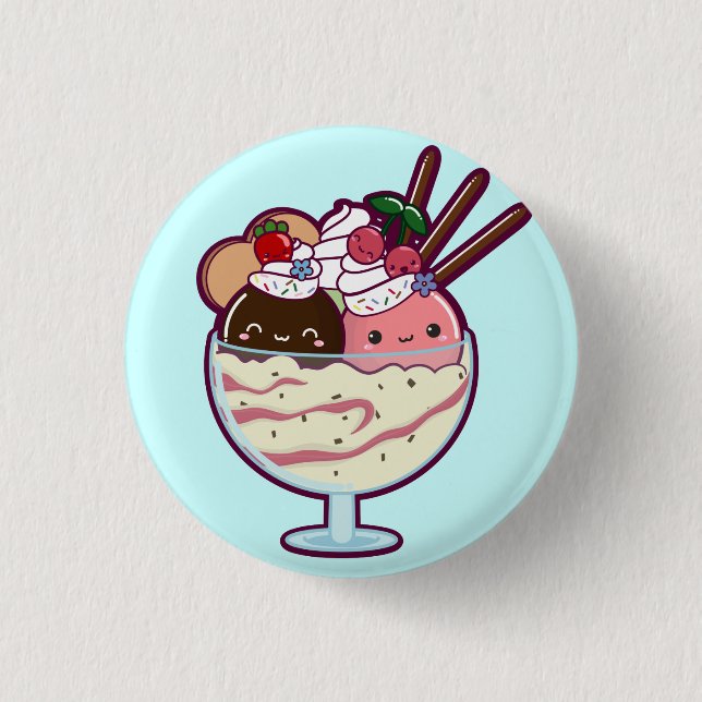 Cute Ice Cream Sundae Pinback Button (Front)
