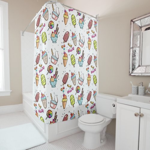 Cute Ice Cream Sweet Desert Pattern Kids Shower Curtain