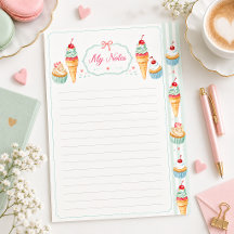 Cute Ice Cream Sweet Lined Stationery Paper