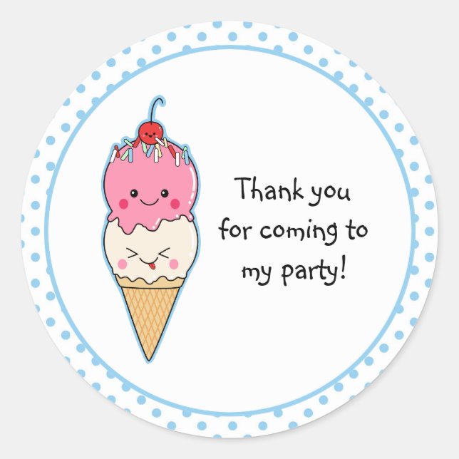 Cute Ice Cream Thank You Classic Round Sticker (Front)