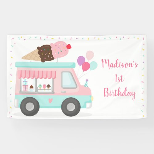 Cute Ice Cream Truck Birthday Banner
