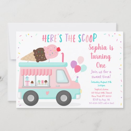 Cute Ice Cream Truck Birthday Invitation