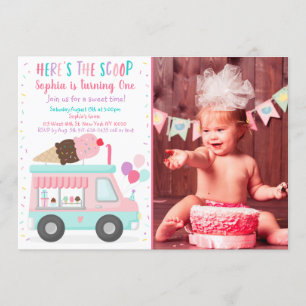 Cute Ice Cream Truck Birthday Invitation