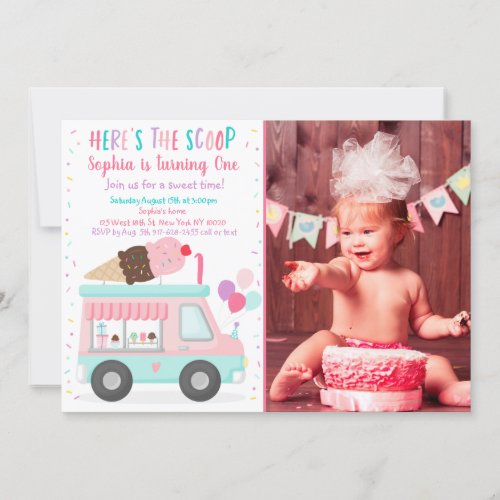 Cute Ice Cream Truck Birthday Invitation